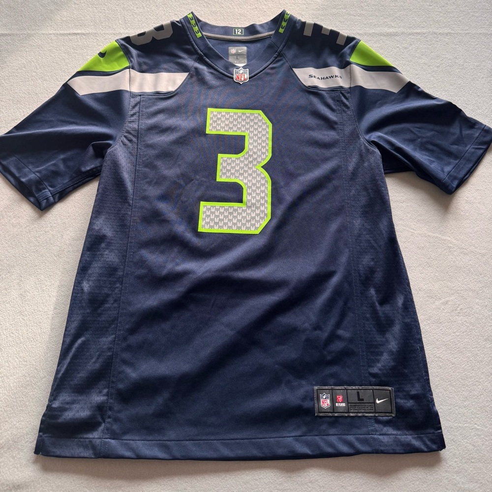 Russell Wilson #3 Seattle Seahawks NFL Nike Blue Game Jersey Men's LARGE